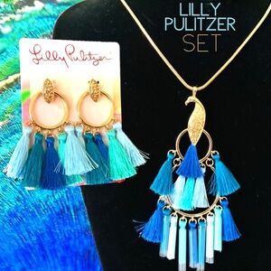LILLY PULITZER NWT Nom De Plume Tassel Pendant NECKLACE + EARRINGS⭐️PEACOCK POST